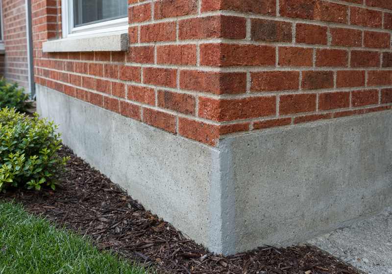 The same foundation wall stabilized with piers and sealed after repair