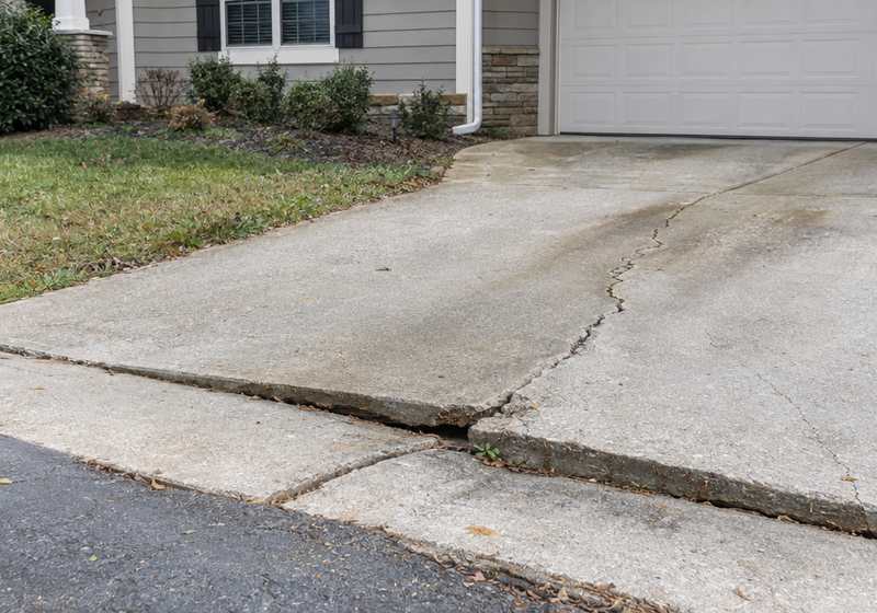 Sunken concrete slab before leveling at a Greenville, SC home