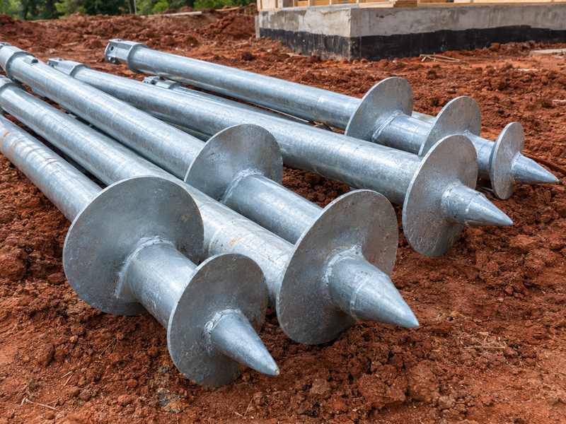 Helical pier shafts ready for a Greenville, SC foundation